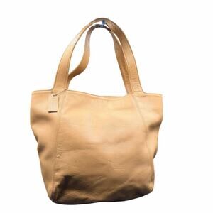 Vintage Coach Glove-Tanned Leather Large Tote Bag Beige Tan Shoulder Purse 4182